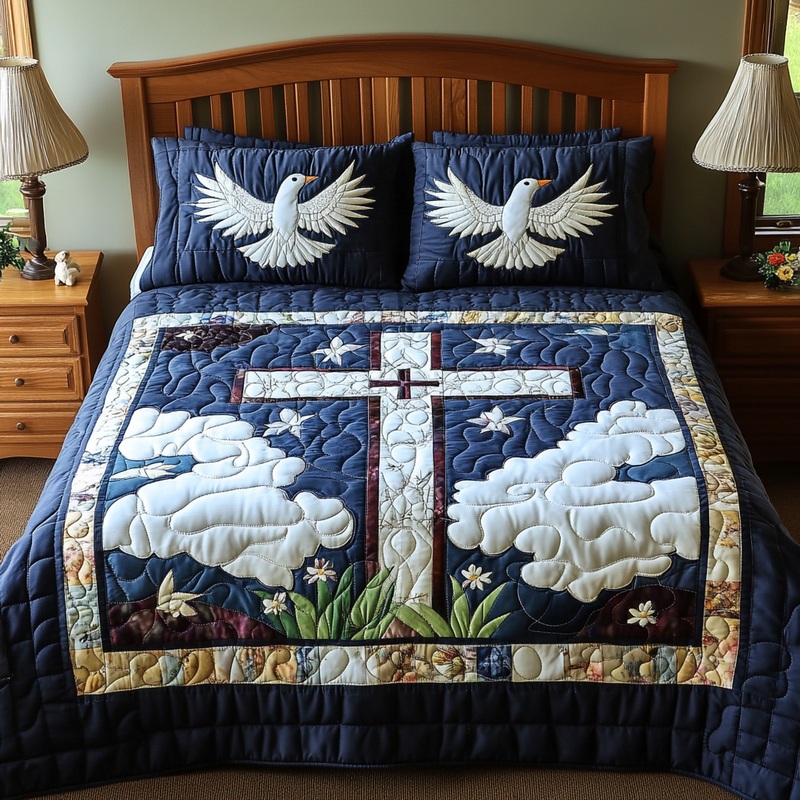 Dove With Christian Cross DAI090125037 Quilt Bedding Set