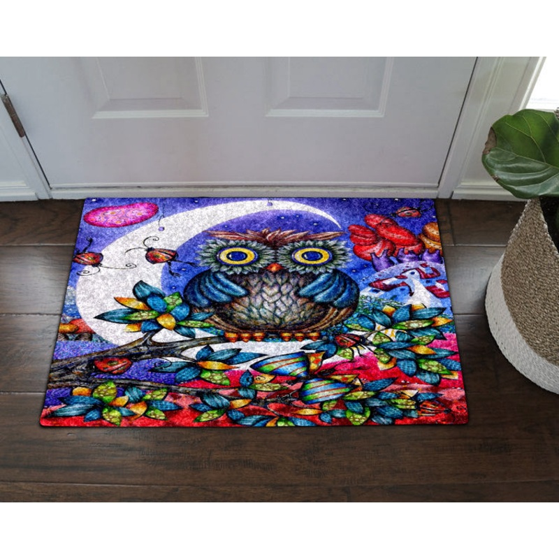 Abstract Owl And Moon HN0611004D Non-slip Door mats