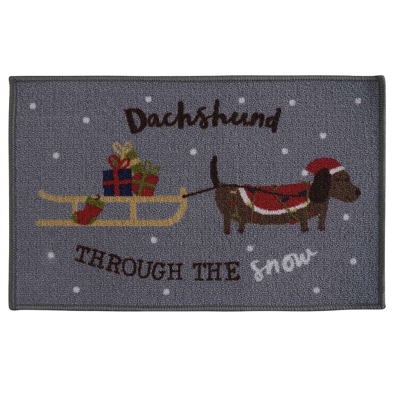 Christmas Dachshund Brings Gift CLT2011013R Non-slip Door mats