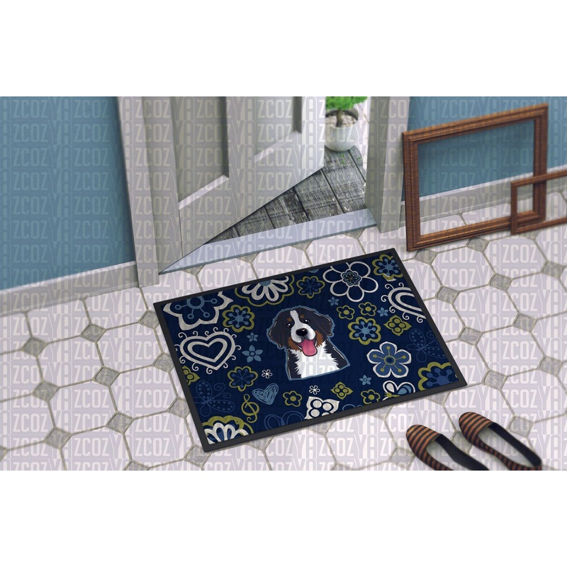 Blue Flowers Bernese Mountain Dog CL22110113MDD Non-slip Door mats