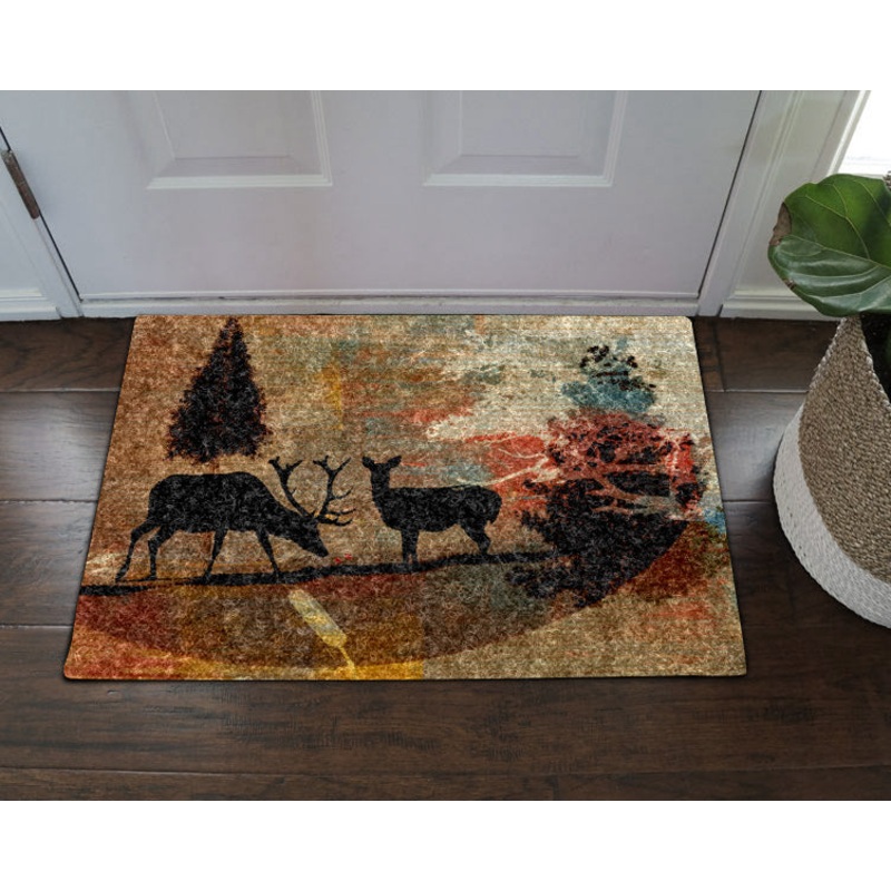 Brown Rustic Deer HN31100053D Non-slip Door mats