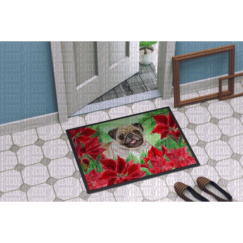 Fawn Pug Poinsettas CL22110427MDD Non-slip Door mats