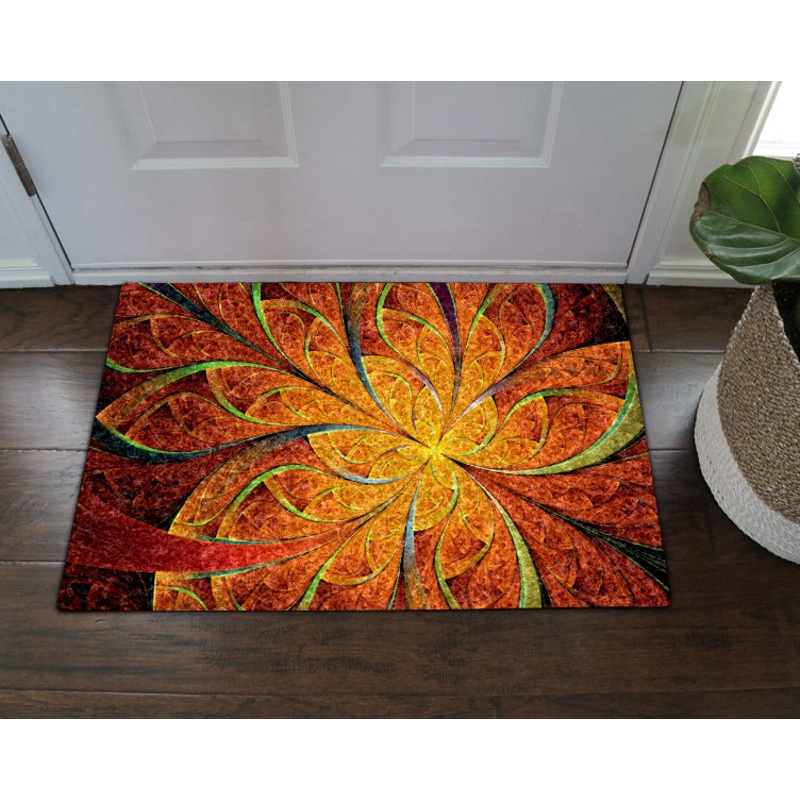 Orange Factal Flower DD09100059D Non-slip Door mats