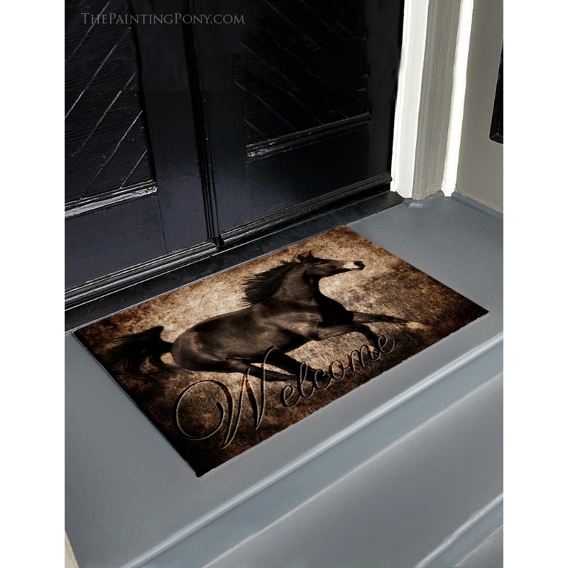 Rustic Galloping Horse Welcome CLM0111100D Non-slip Door mats