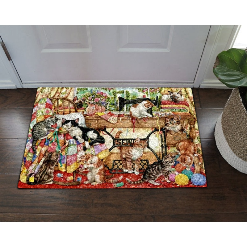 Sewing Bird Cat Flower BT1111105D Non-slip Door mats