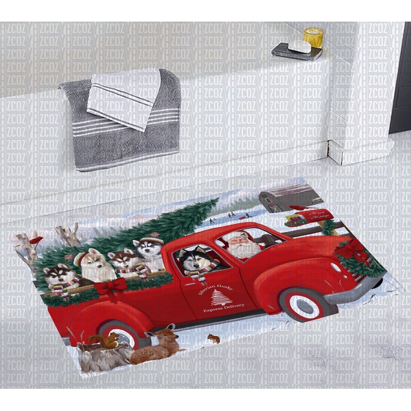 Siberian Husky Red Truck Christmas CL20111659MDD Non-slip Door mats