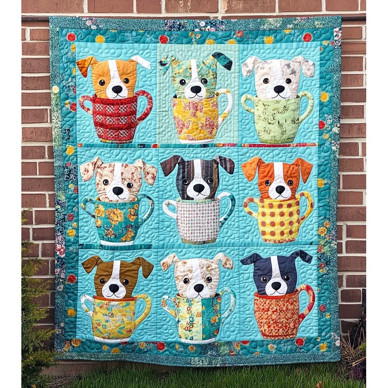 Dogs In Cups DAI090125149 Quilt Blanket