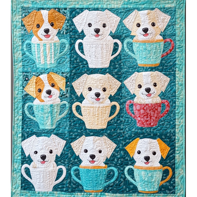 Dogs In Cups DAI090125150 Quilt Blanket