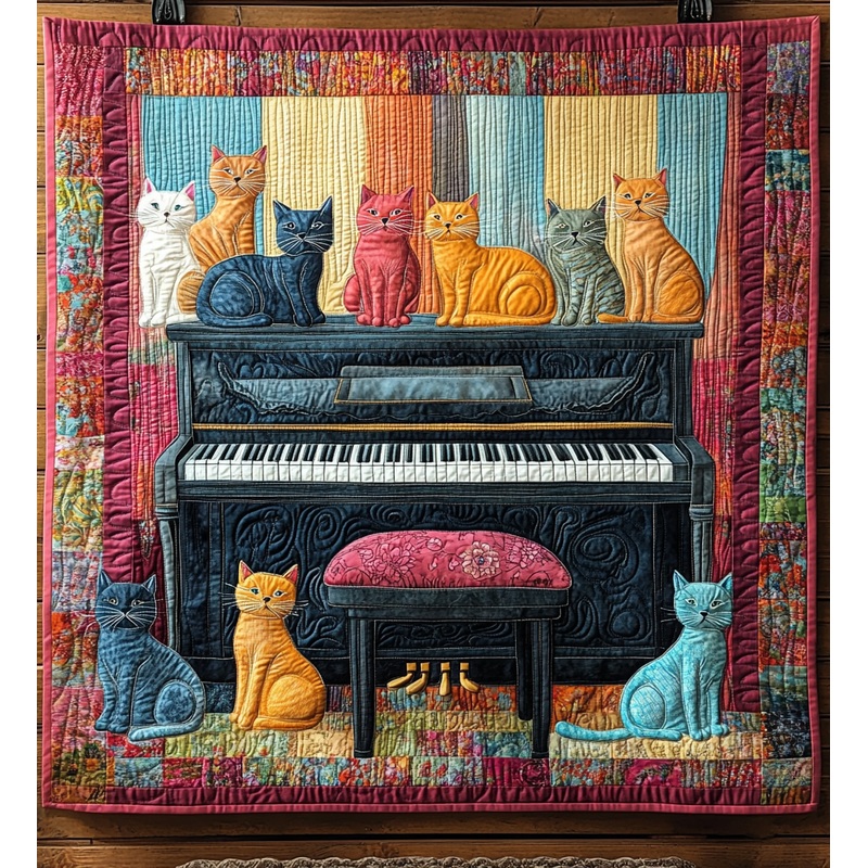 Piano Cat DAI090125222 Quilt Blanket