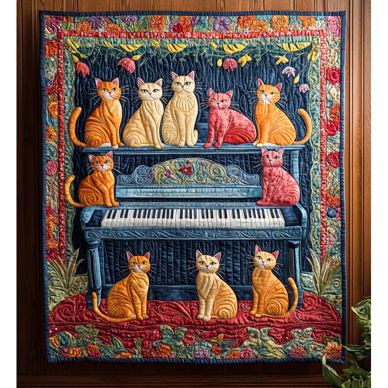 Piano Cat DAI090125225 Quilt Blanket