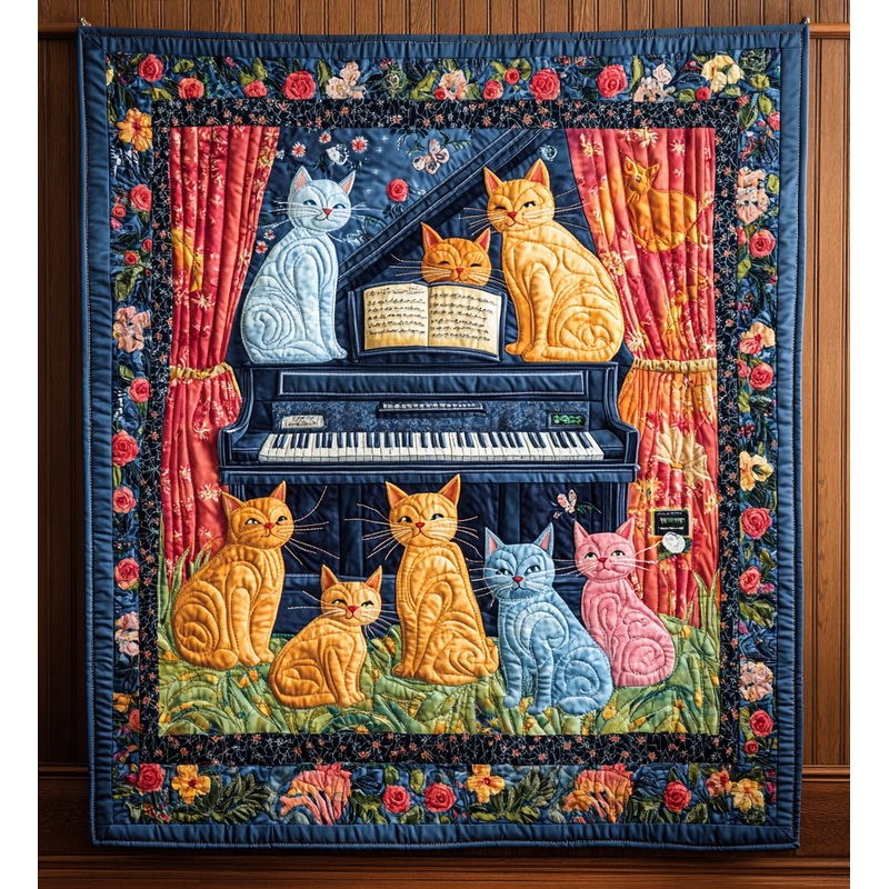 Piano Cat DAI090125227 Quilt Blanket