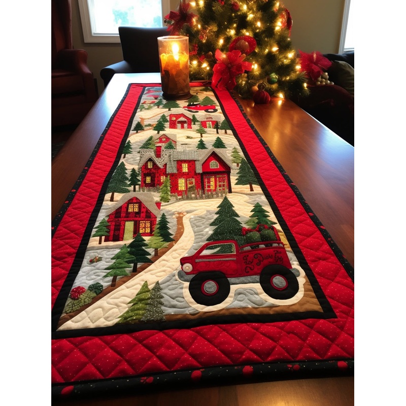Red Truck Christmas TAI29112301 Quilted Table Runner