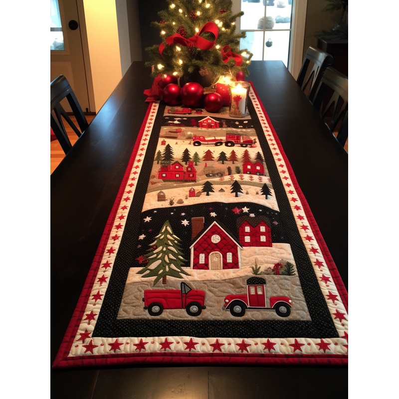 Red Truck Christmas TAI29112304 Quilted Table Runner