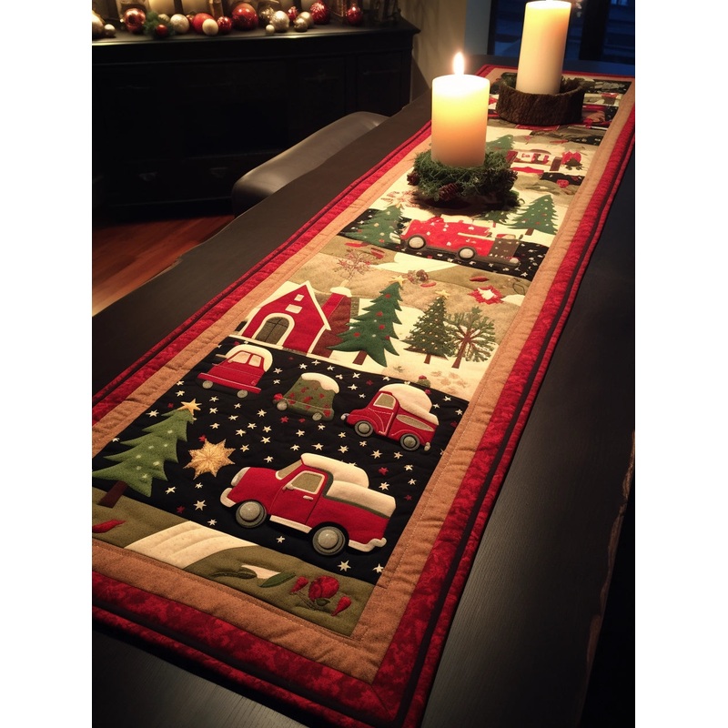 Red Truck Christmas TAI29112312 Quilted Table Runner