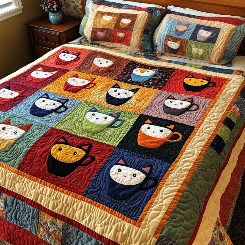 Cats In Cups DAI150125175 Quilt Bedding Set