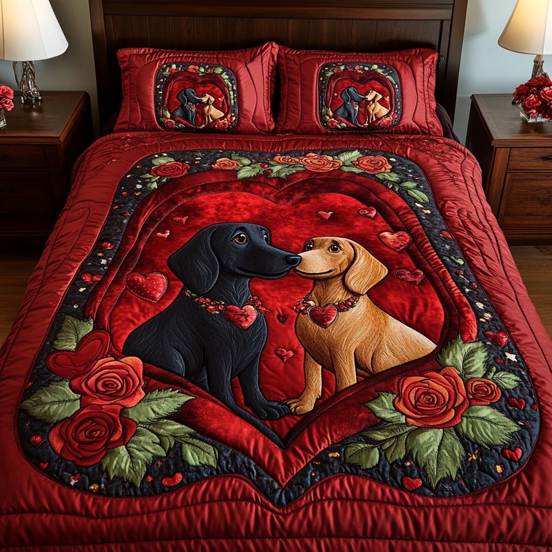 Valentine Dachshund DAI150125215 Quilt Bedding Set