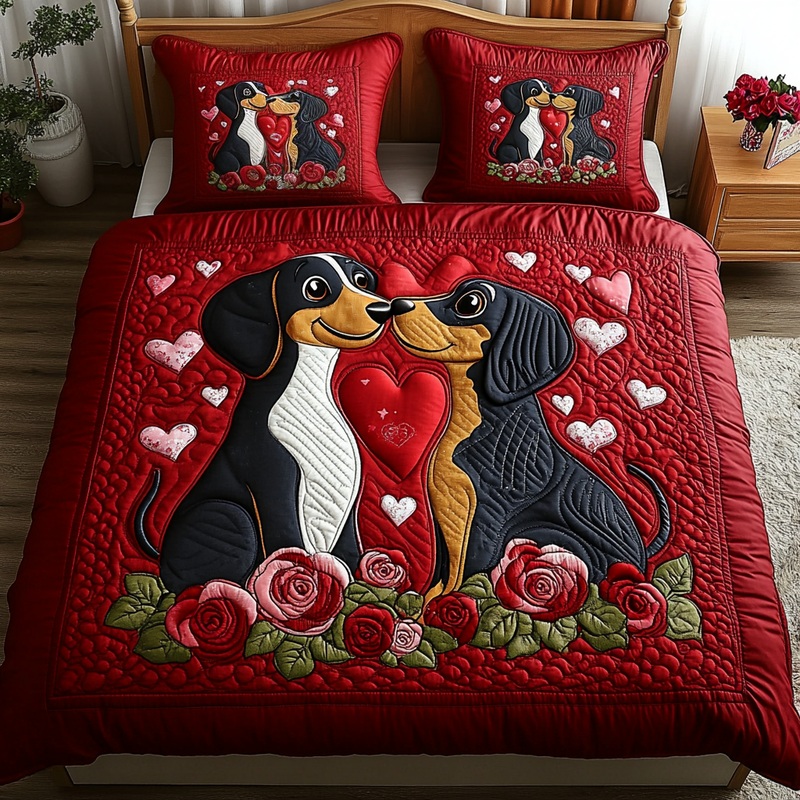 Valentine Dachshund DAI150125217 Quilt Bedding Set