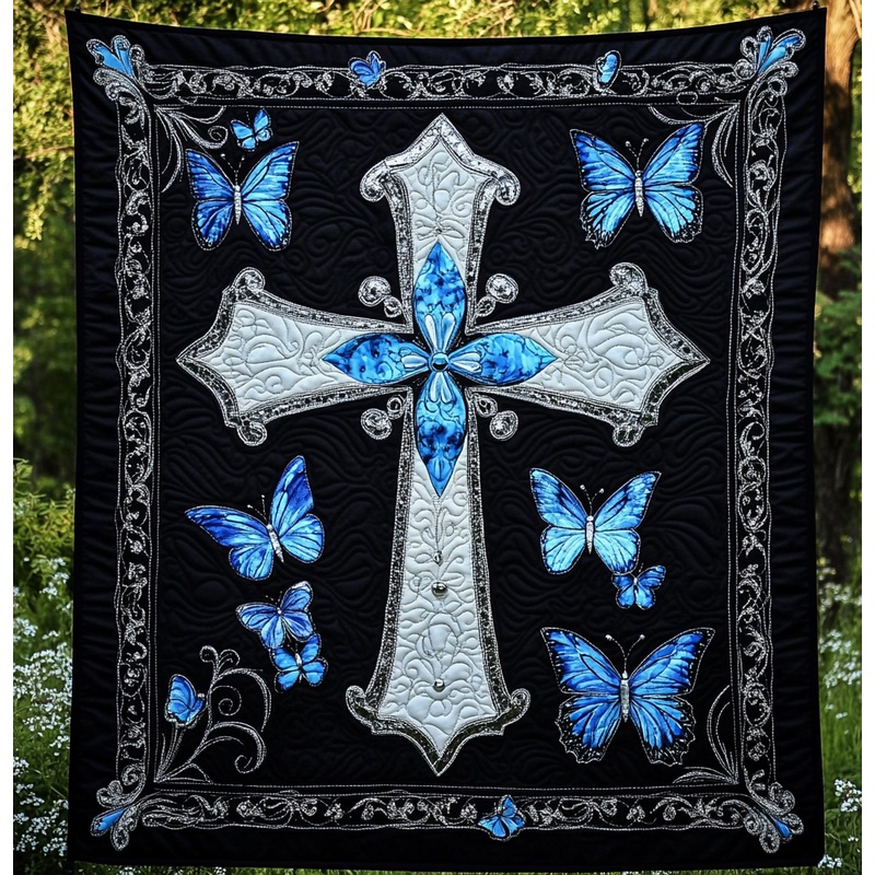 Butterfly Christian Cross DAI190225008 Quilt Blanket