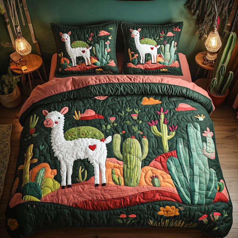 Cactus Llama DAI150125235 Quilt Bedding Set