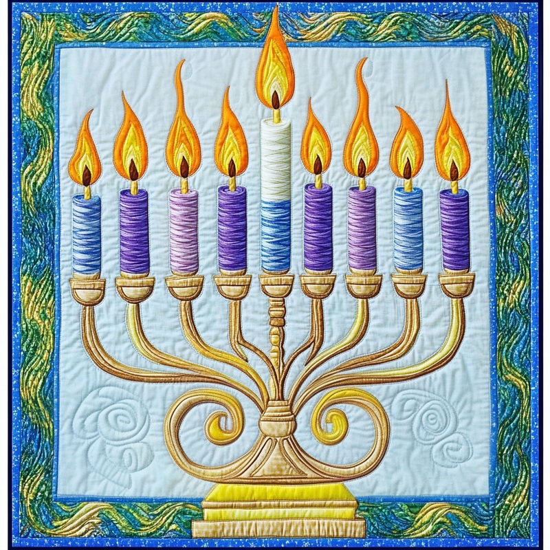 Jewish Hanukkah Menorah DAI190225060 Quilt Blanket