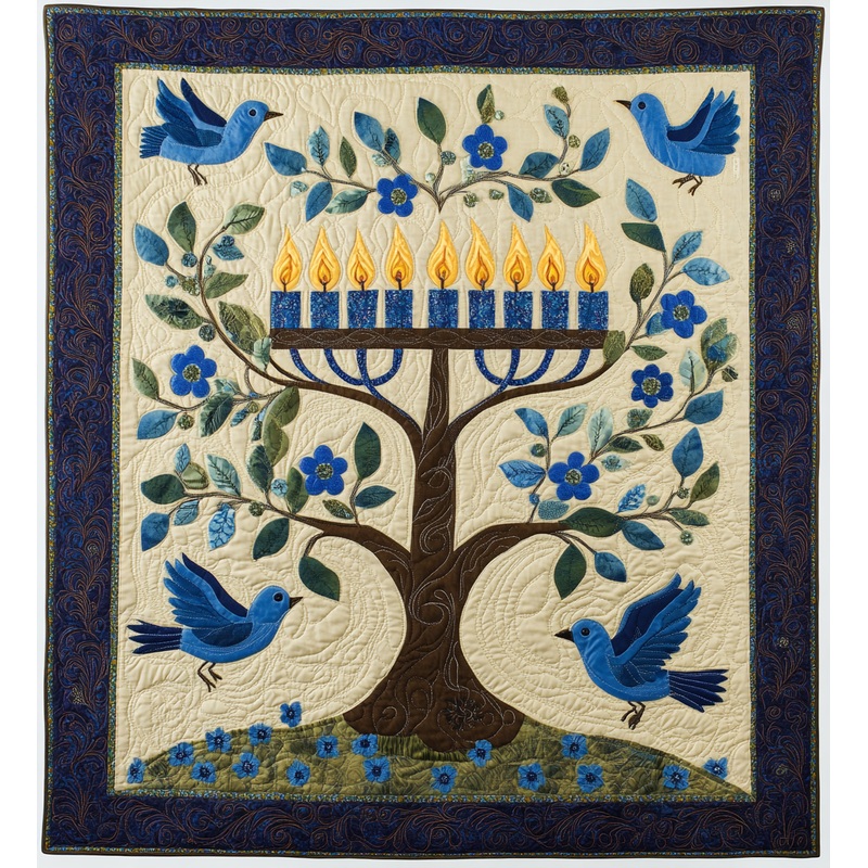 Jewish Hanukkah Menorah DAI190225061 Quilt Blanket