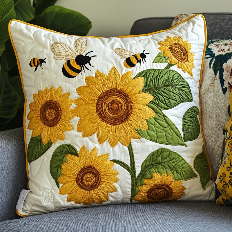 Sunflower Bee DAI190225230 Quilted Pillow Case