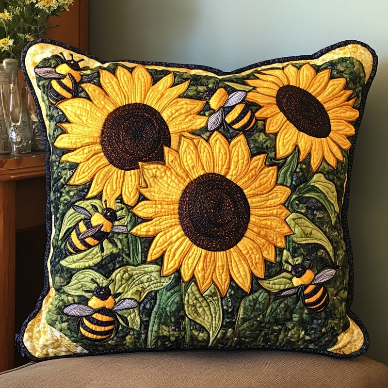 Sunflower Bee DAI190225231 Quilted Pillow Case