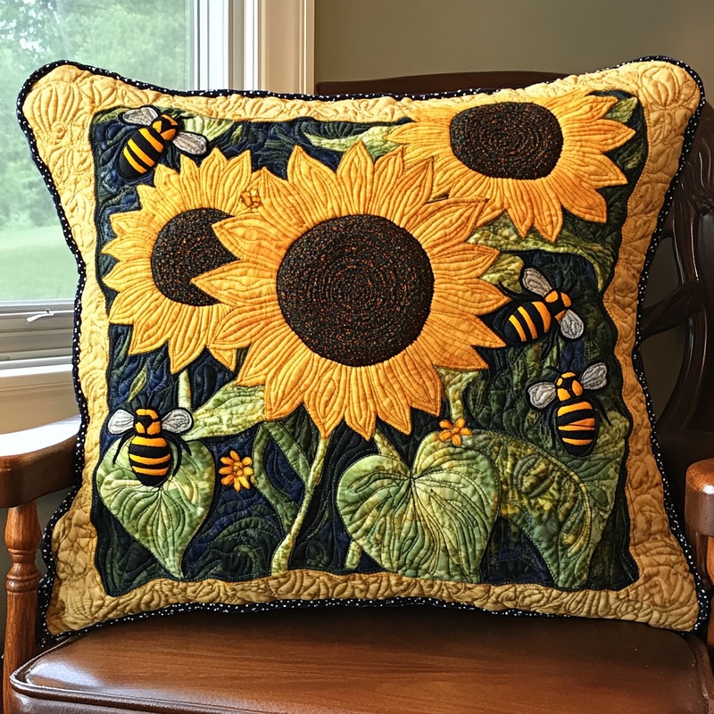 Sunflower Bee DAI190225232 Quilted Pillow Case